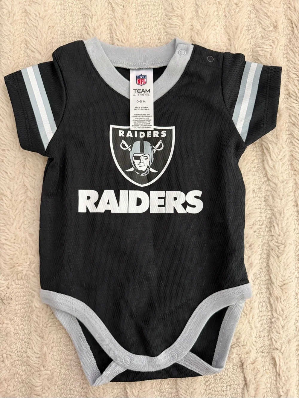 NFL Raiders Baby One-Piece Bodysuit in Black and Gray